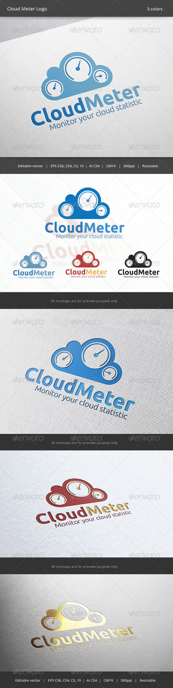 Cloud Meter Monitor Logo - Objects Logo Templates