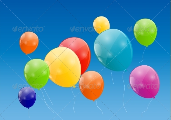 Color Glossy Balloons Background - Birthdays Seasons/Holidays