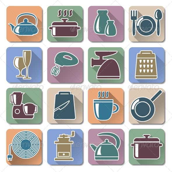 Vector Kitchenware Retro Flat Icons - Retro Technology