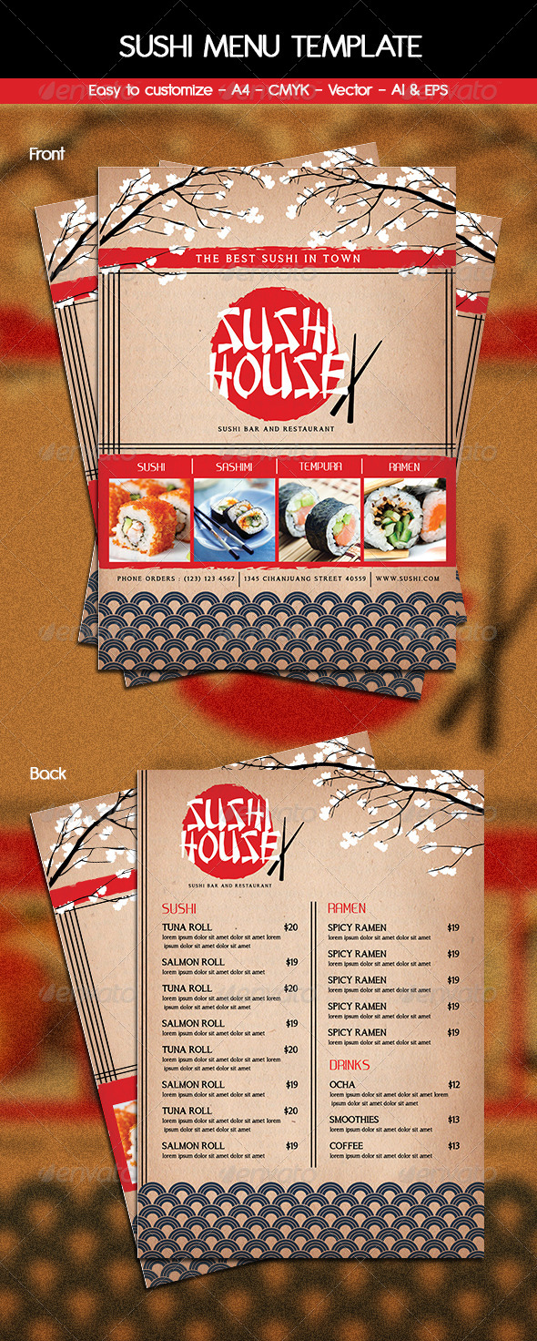 Sushi Menu Template - Food Menus Print Templates