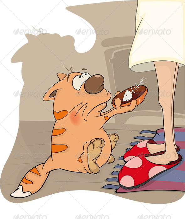 Hungry Tabby Cat Cartoon - Animals Characters