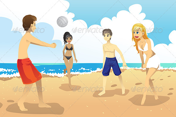 Young People Playing Volleyball - Sports/Activity Conceptual
