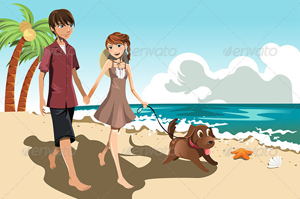 Young Couple on the Beach - People Characters