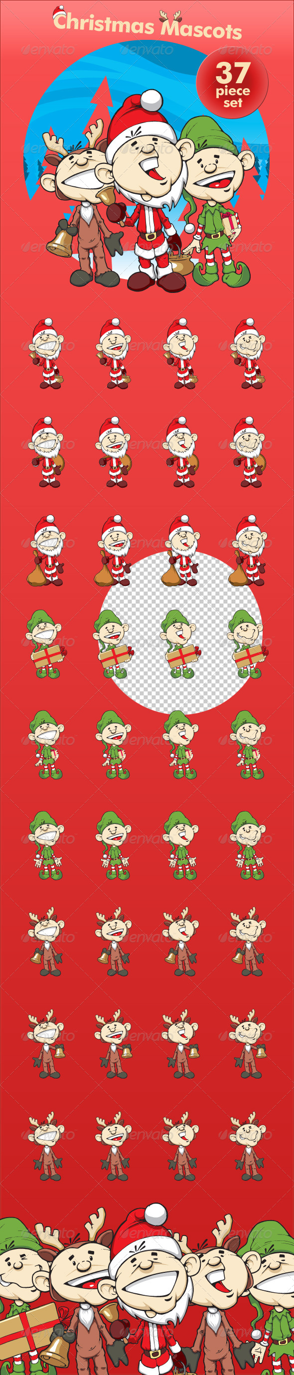 Christmas Mascots - Santa Reindeer Elf - 37 Piece - People Characters