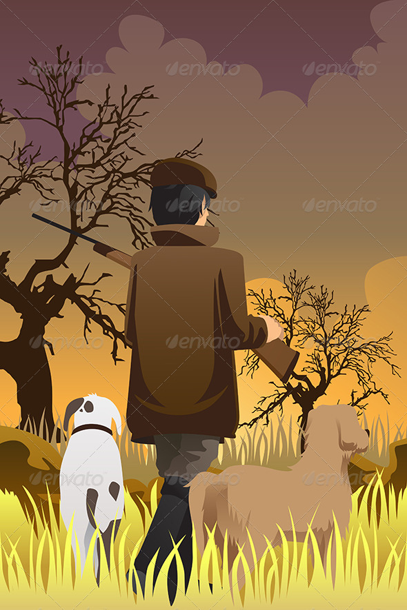 Hunter with Two Dogs - People Characters
