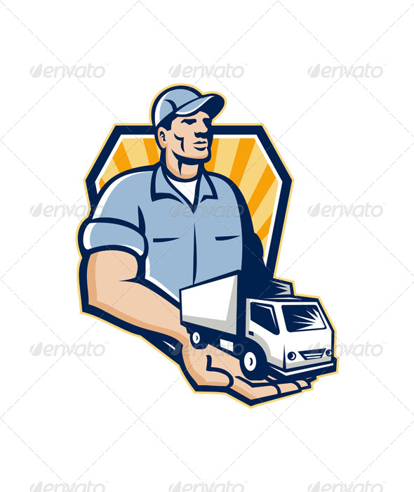 Delivery Man Handing Removal Van Crest Retro - People Characters