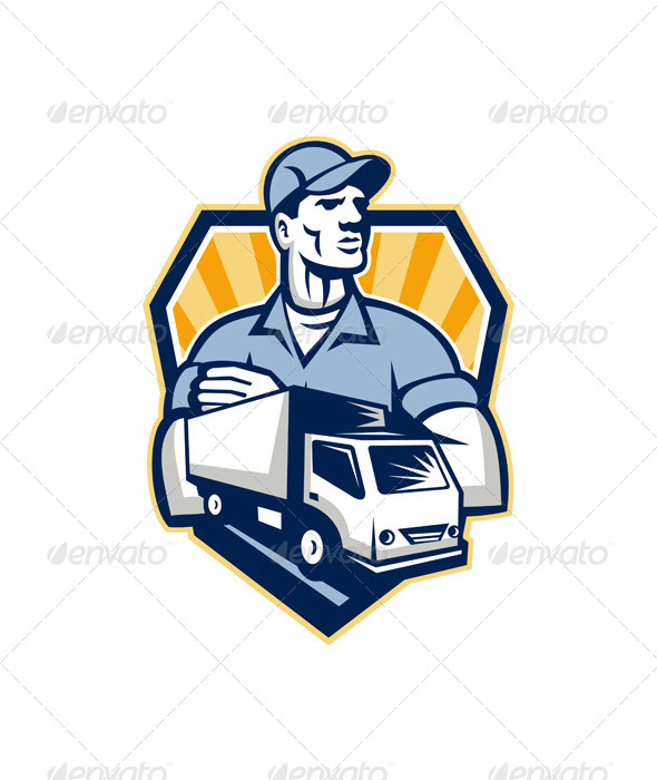 Removal Man Delivery Truck Crest Retro - People Characters
