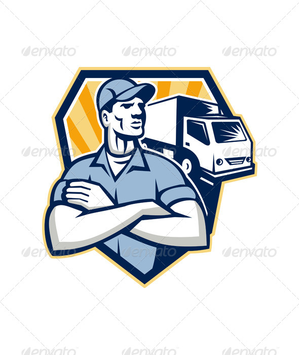 Removal Man Moving Delivery Van Crest Retro - People Characters