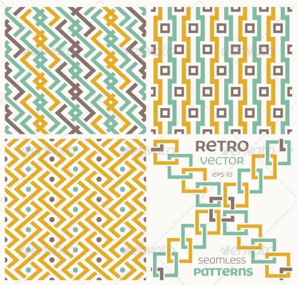 Set of Vector Seamless Textures in Retro Style - Patterns Decorative