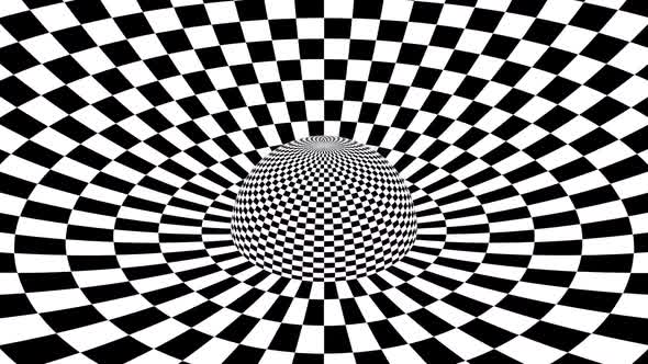 Trippy Checkerboard Black and White Tiles Spherical Optical Illusion alt