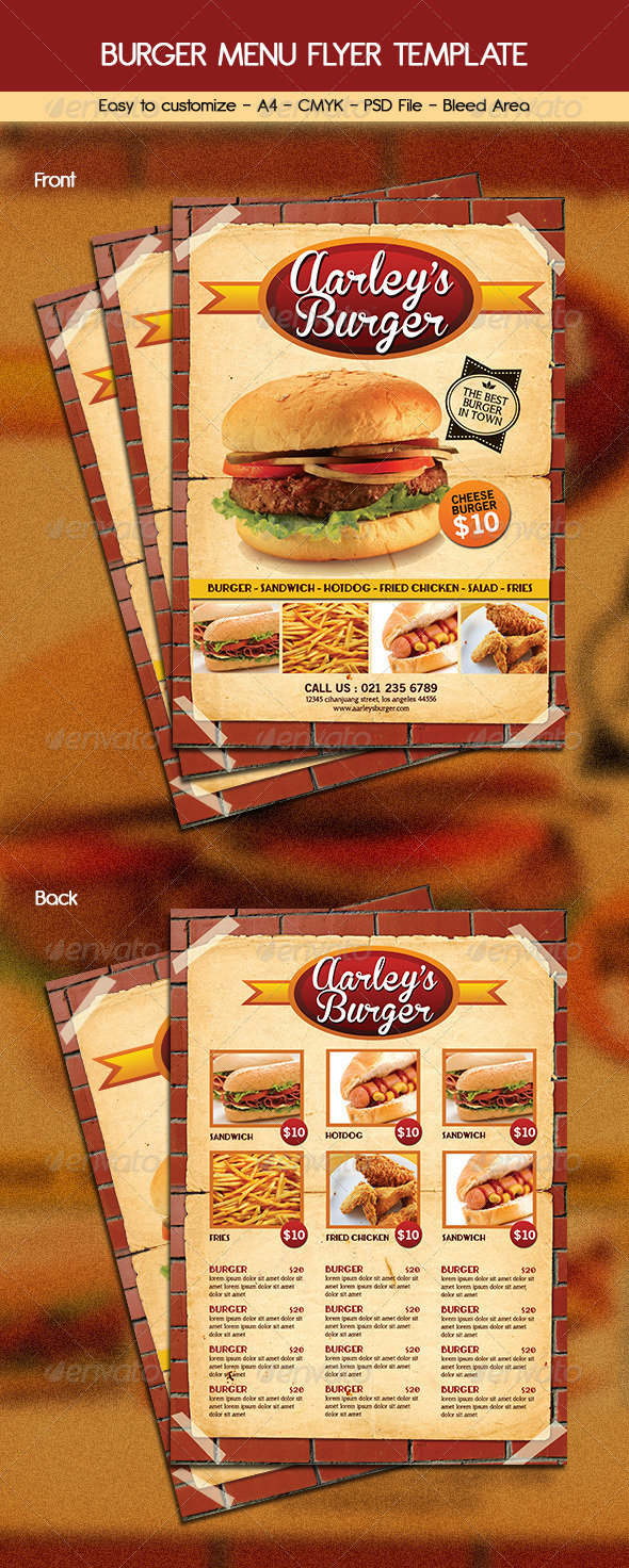 Burger Menu Flyer Template - Food Menus Print Templates