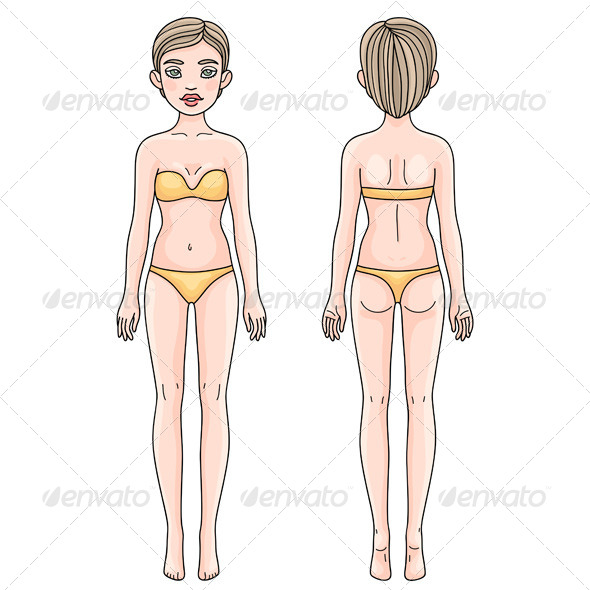 Female Body Front and Back European Girl - People Characters