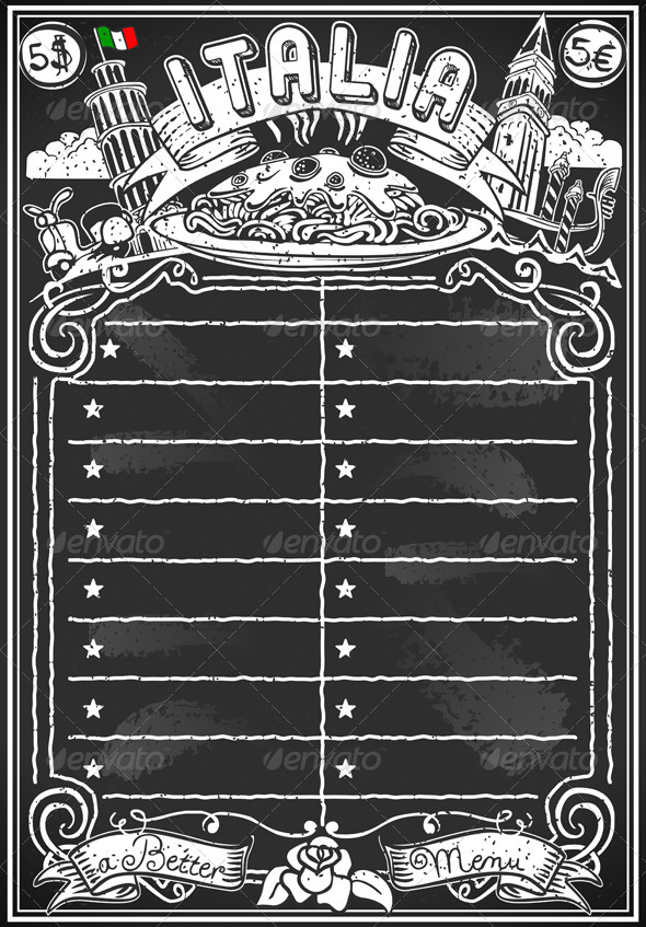 Vintage Blackboard for Italian Menu - Food Objects