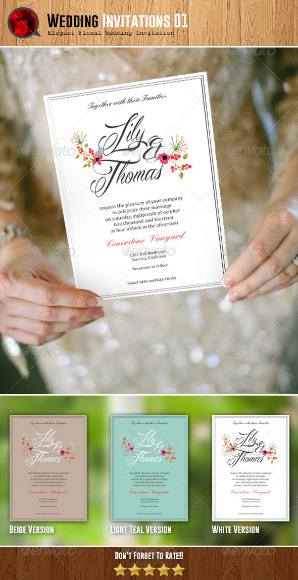 Elegant Floral Wedding Invitation 01