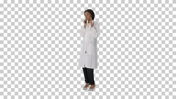 African american female doctor talking on the phone, Alpha Channel alt