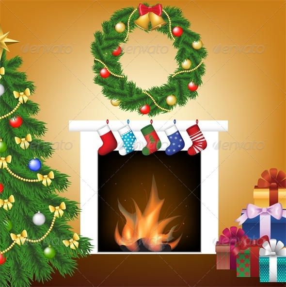 Interior of Room with Christmas Tree - Christmas Seasons/Holidays