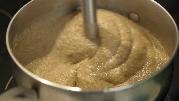 Preparation of Soup Puree From Lentils Blender Vegetarian Healthy Diet From Organic Products alt