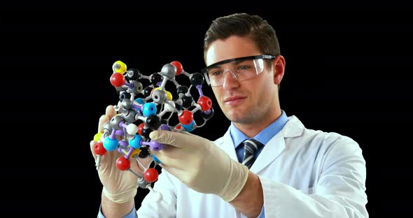 Scientist experimenting molecule structure alt