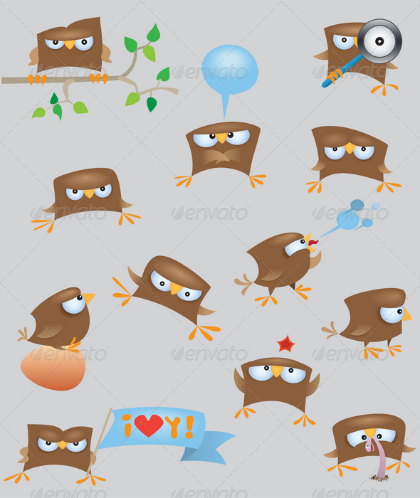 Set of cartoon funny sparrow birds - Animals Characters