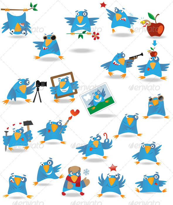 Funny cartoon birds set - Animals Characters