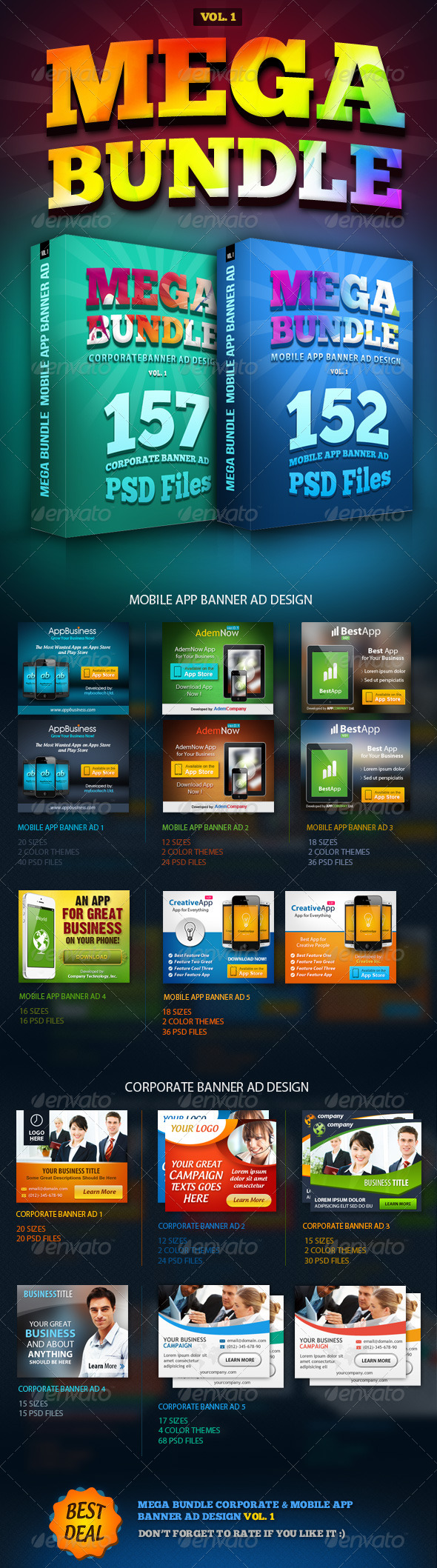 MEGA BUNDLE Vol.1 Corporate & Mobile App Banner Ad - Banners & Ads Web Elements