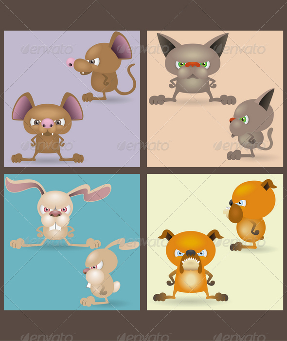 Angry domestic animals set (front and sideview) - Animals Characters