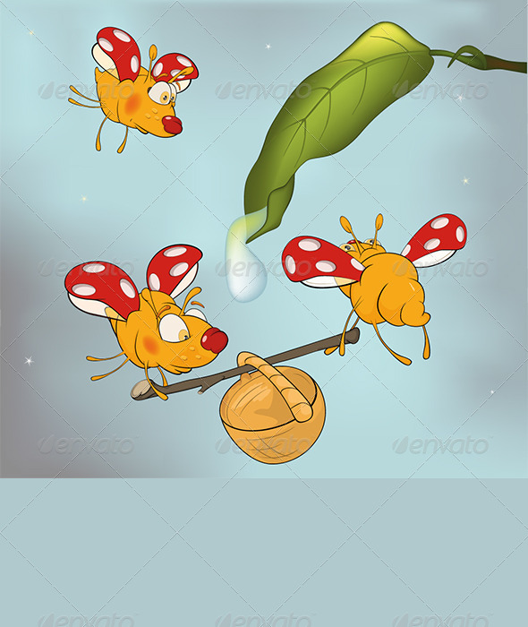 Ladybirds and Dew Cartoon - Animals Characters