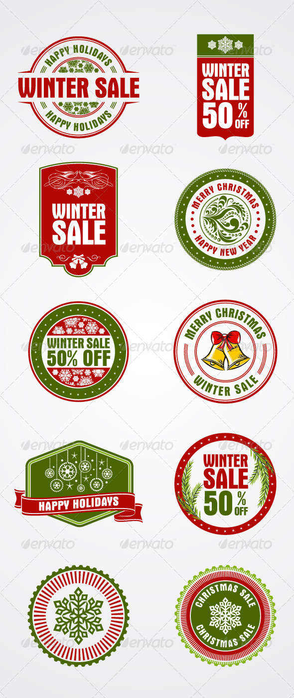 10 Christmas, Holiday Themed Stamps, Badges - Christmas Seasons/Holidays