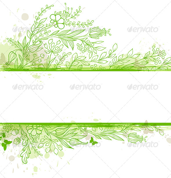 Green Banner with Flowers and Leaves - Flowers & Plants Nature