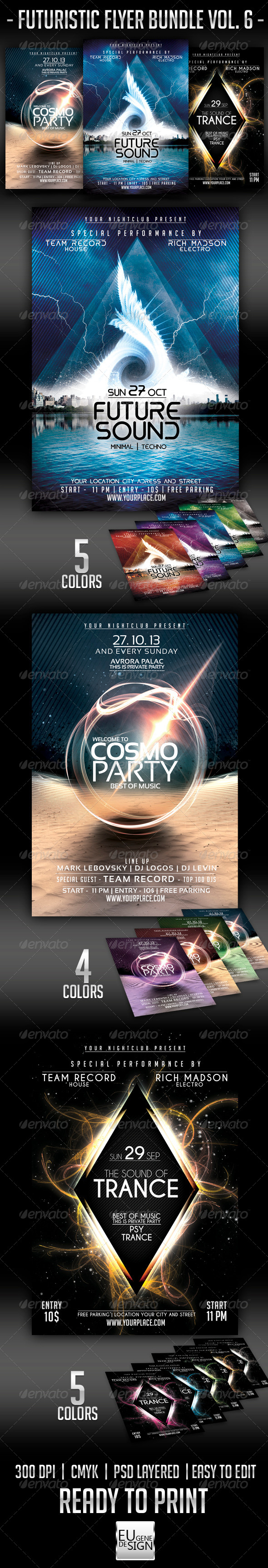 Futuristic Flyer Bundle Vol. 6 - Clubs & Parties Events