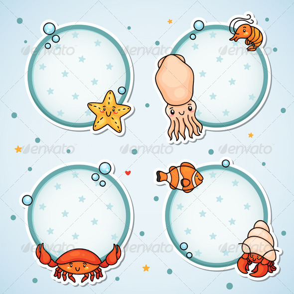 Labels with Sea Animals - Animals Characters