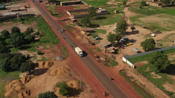 Africa Mali Village And Truck Aerial View 