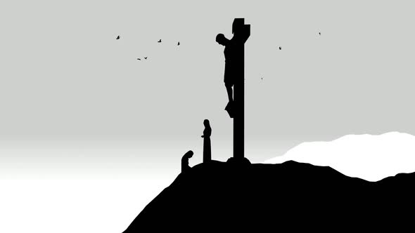 Silhouette Nuns Praying in Front of the Cross Statue alt