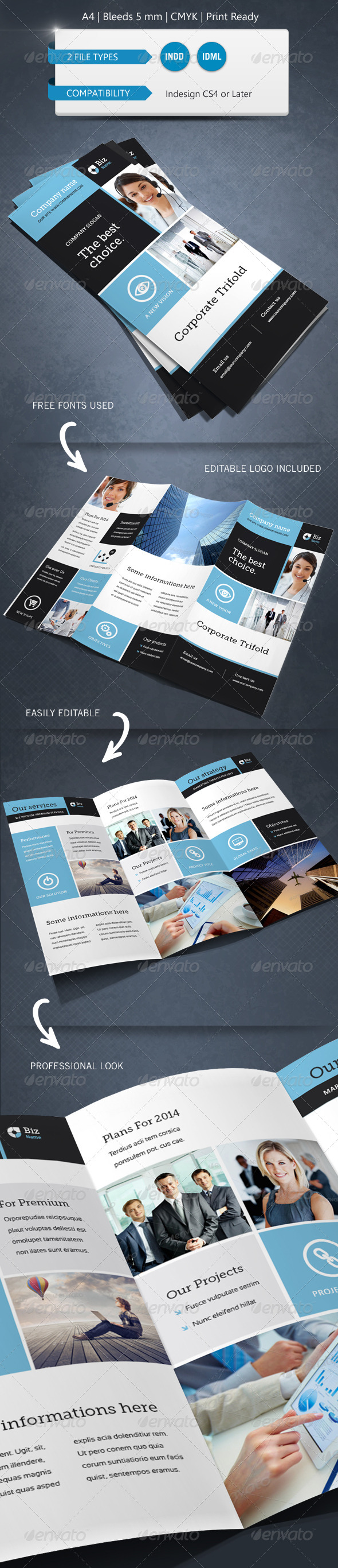 Modern & Corporate Trifold Brochure Template A4 - Commerce Flyers