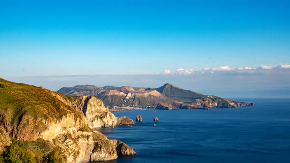 The Island of Vulcano seen from Lipari, Aeolian islands in Italy