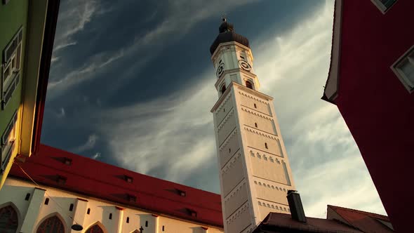 Time Lapse Sunset at Church Tower in Landsberg am Lech Germany Bavaria