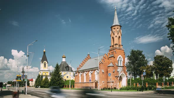 Rechytsa, Gomel Region, Belarus. Holy Trinity Catholic Church In Sunny Summer Day alt