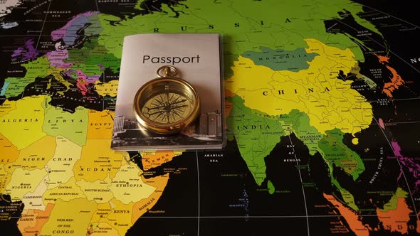 Magnetic Compass On The Physical Map Of The World