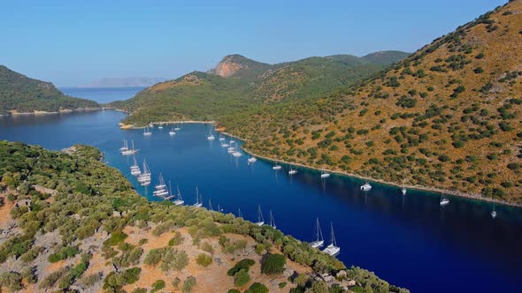 Aerial Footage of the Picturesque Bay of the Many Islands Near Marmaris Participants of the Sailing alt