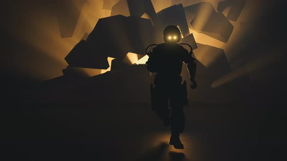 Stylized Soldier Running Away From Explosion