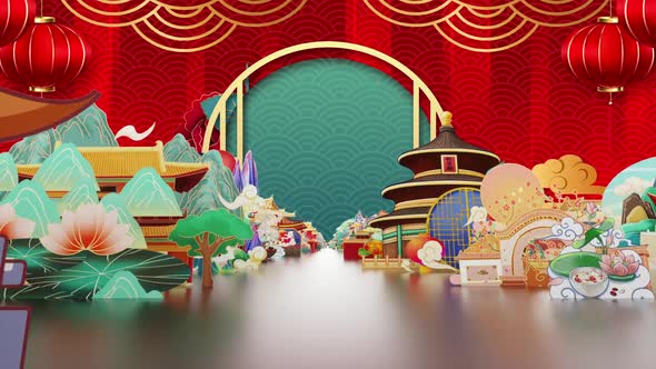 Chinese Traditional Cartoon Design Stage Background