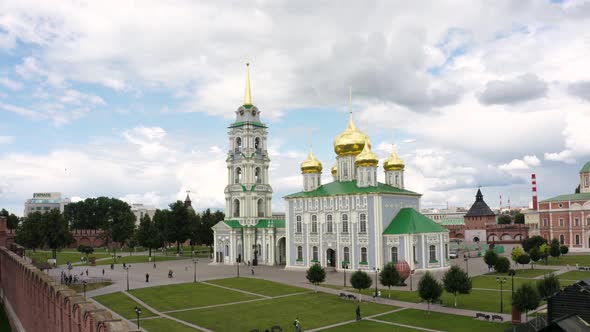 Aerial View at Tula Kremlin Church and Cloudy Sky