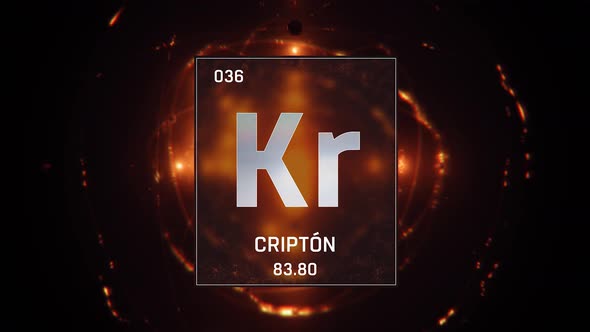 Krypton as Element 36 of the Periodic Table on Orange Background in Spanish Language