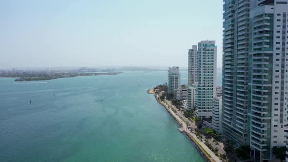 The Bocagrande Modern Distcrict in Cartagena Colombia Aerial View alt