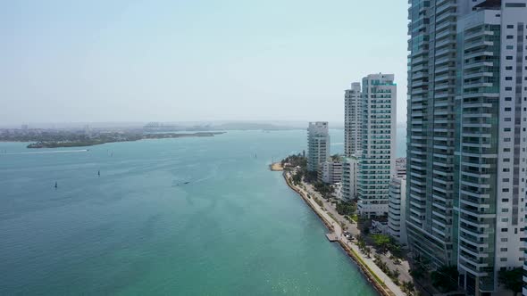 The Bocagrande Modern Distcrict in Cartagena Colombia Aerial View