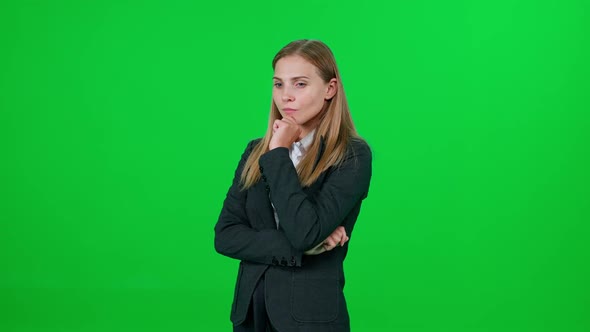 Art Director Generates Ideas Caucasian Businesswoman Comes Up with Ideas for a New Startup an alt