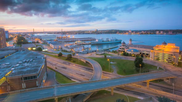 Day to night timelapse of Halifax Downtown, Nova Scotia alt