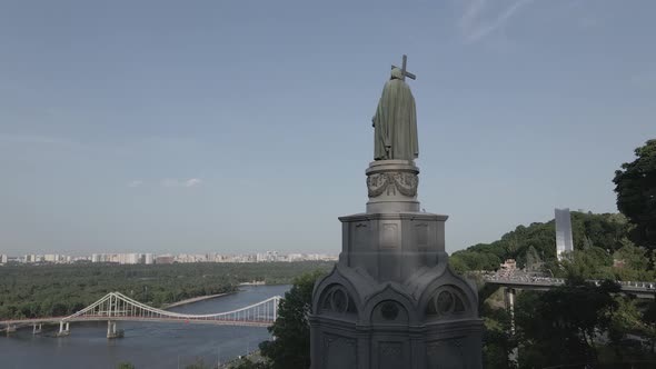 Kyiv, Ukraine: Monument To Volodymyr the Great. Aerial View, Flat, Gray alt