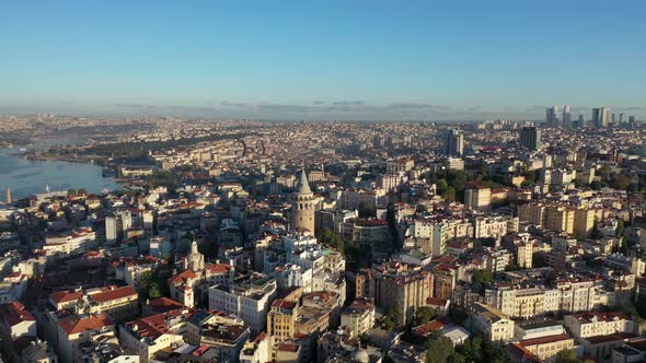  footage of bosphorus in the sunset having galata tower in the middle  alt