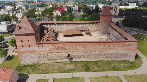 Aerial View of Lida Castle. The City of Lida. Belarus. alt